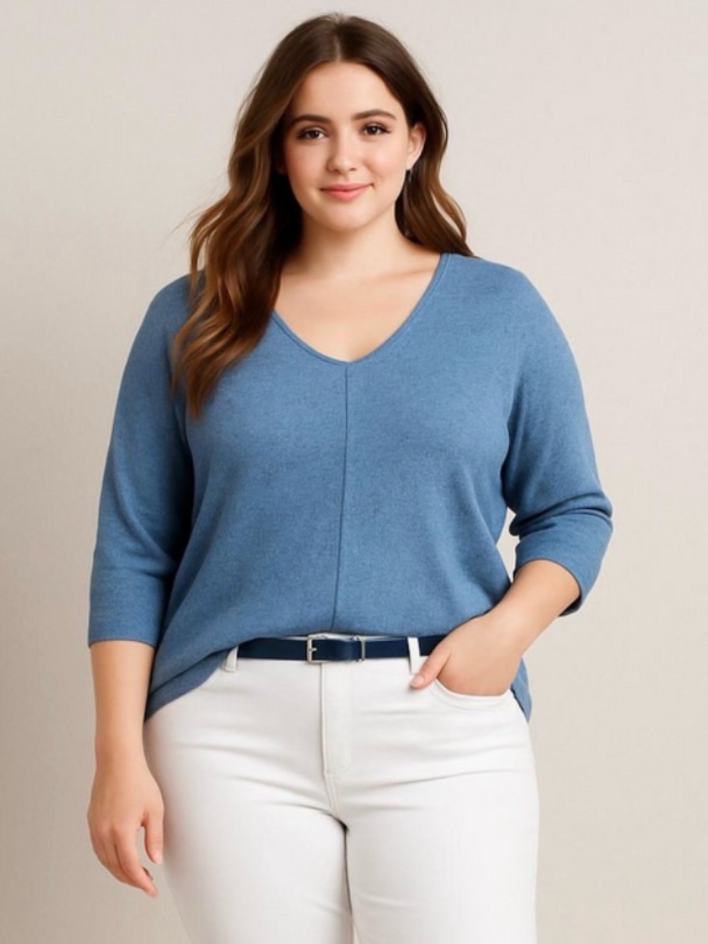 Eight Eight Eight V-Neck Sweater Blue Size 1X